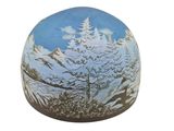a picture of a painted egg with a mountain scene on it
