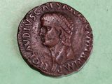 an old coin with a man ' s face on it on a green surface