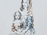 l'image d'un dessin représentant une femme tenant un enfant dans ses bras
