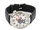 a black and white watch with a horse on it