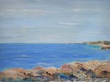 tableau représentant une vue sur l'océan depuis un rivage rocheux
