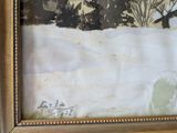 a picture of a picture of a snowy landscape in a gold frame