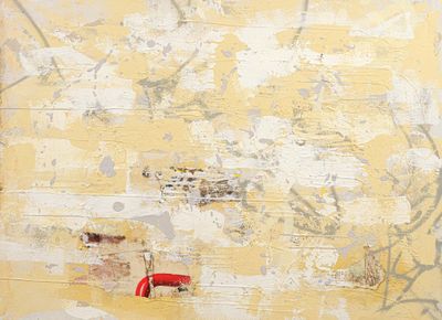 a red fire hydrant sitting in front of a yellow wall