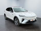 a white suv is parked in a white room with a black floor