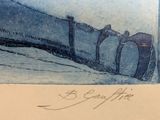 a picture of a drawing of a train on the tracks