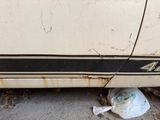 a white car with a black stripe on the side of it