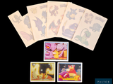four cards with pictures of pokemon on them on a black background