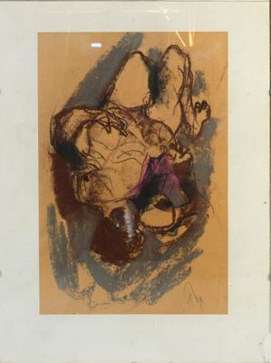 painting of a man on a horse in a frame on a wall