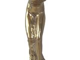 gold statue of a woman holding a baseball bat on a black base