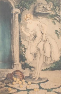 Louis ICART (1888 - 1950) Le panier renversé, 1928