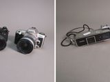 deux photos montrant un appareil photo et un flash posés sur une table