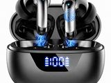 a pair of bluetoothed earphones with a digital clock