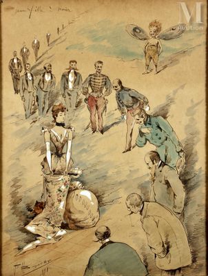 tableau représentant un groupe de personnes marchant sur un chemin de terre
