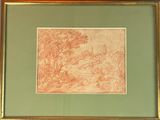 an image of a drawing of a landscape in a gold frame