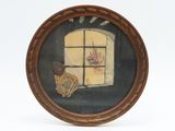 a picture of a picture of a window with a ship in it