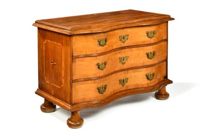a wooden chest of drawers with brass hardware on it