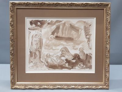 an image of a drawing of a man and a woman on a beach