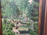 une peinture représentant une peinture montrant des personnes dans la jungle