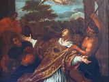 une image représentant un tableau illustrant une scène religieuse avec des anges et des démons