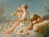an image of a painting of a woman holding a child on a cloud