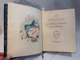 Quelqu'un tient un livre sur lequel figure la photo d'une femme en robe bleue.