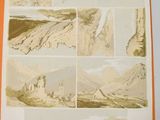 an old photo of a book with pictures of people in the mountains
