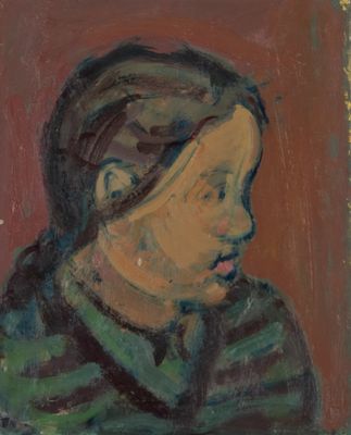 une image représentant un tableau d'une femme vêtue d'un t-shirt vert