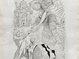 un vieux dessin représentant une femme et un homme à cheval