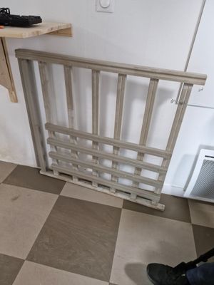 a dog that is standing in front of a dog gate