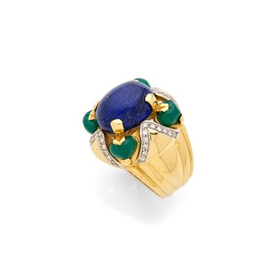 a sapphire, emerald and diamond ring, by van cleef