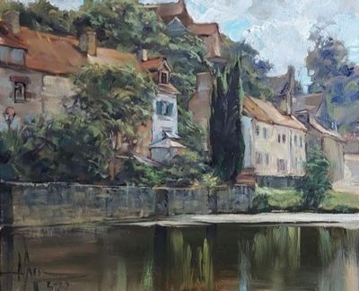 Alexandre GOSSE, Sur la Sarthe à Fresnay, Huile sur toile si…