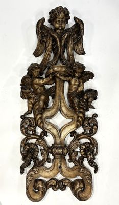 Grande sculpture de style baroque italien en bois sculpté, l…