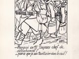 an old book with a drawing of a man riding a horse