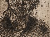 a black and white drawing of a woman ' s face