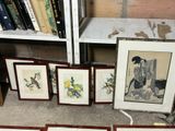 four framed pictures of a woman sitting on a chair in front of a bookshelf