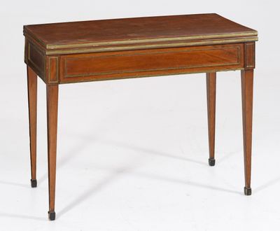 a small wooden table with a drawer on one side and a drawer on the other side
