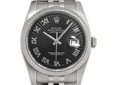 rolex stainless steel black roman numeral dial date window watch