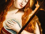 an image of a painting of a woman holding a cross
