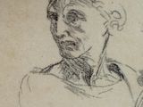 an old drawing of a woman holding a plate of food