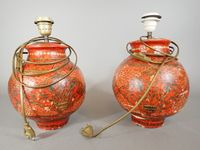 Belle Paire de pots à poser en papier mâché laqué polychrome… (photo 4)