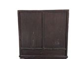 an old wooden cabinet with two doors on one side and a drawer on the other side