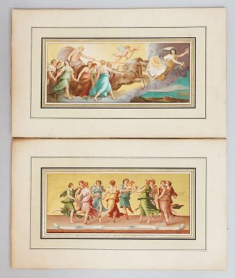 deux tableaux encadrés représentant une scène biblique accrochés au mur