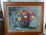 une peinture de fleurs dans un vase sur une table