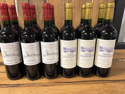 12 bouteilles de vin rouge, comprenant :