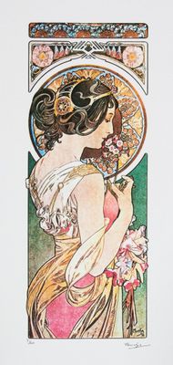 an image of a painting of a woman with flowers in her hand