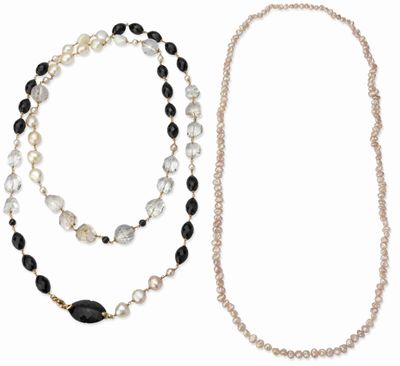 Lot DE Deux Sautoirs EN Perles ET Pierres Precieuses