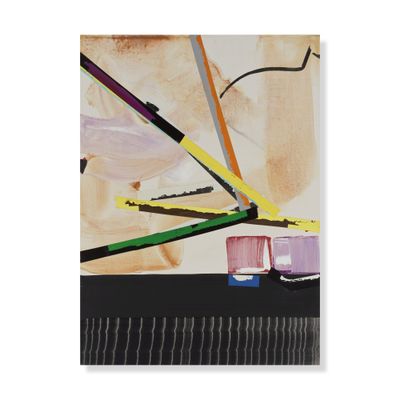 peinture abstraite représentant des crayons et des pinceaux posés sur une table
