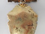 an image of a gold medal with a metal clasp on a white background