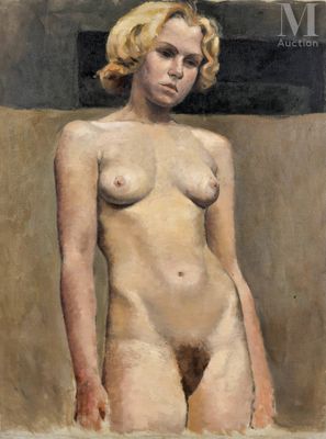 une image représentant un tableau où l'on voit une femme nue debout devant un mur