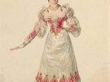 an old fashion illustration of a woman in a white dress